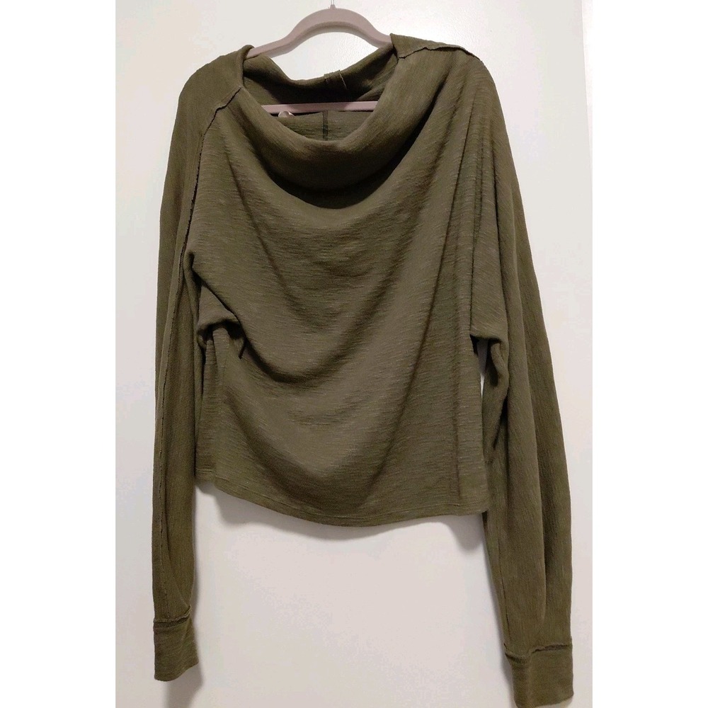 Free People Green Slouchy Neck Knit Long Sleeve Top Medium Oversized